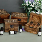 Carved Mango Wood Essential Oil Box - Holds 32 Bottles – view 4