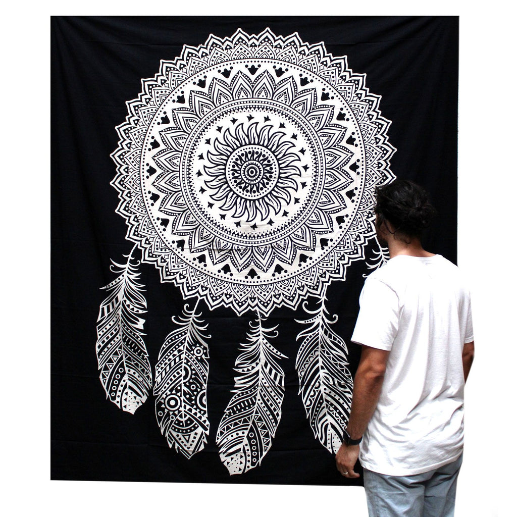 Black and White Cotton Bedspread, Dreamcatcher
