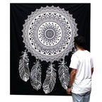 Black and White Cotton Bedspread, Dreamcatcher