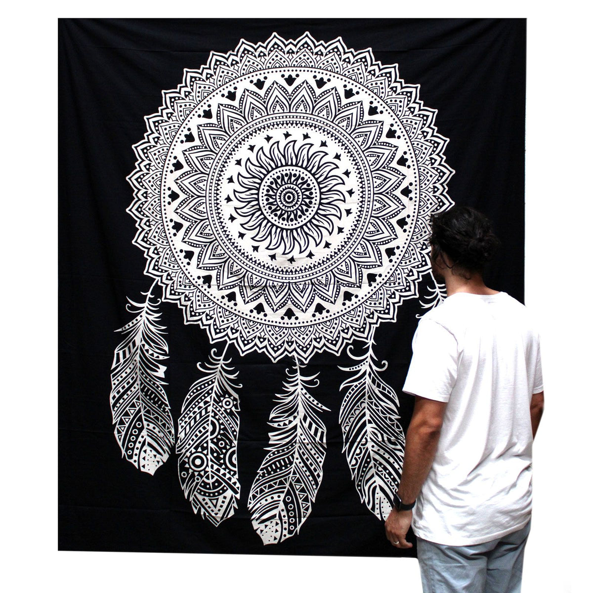 Black and White Cotton Bedspread, Dreamcatcher