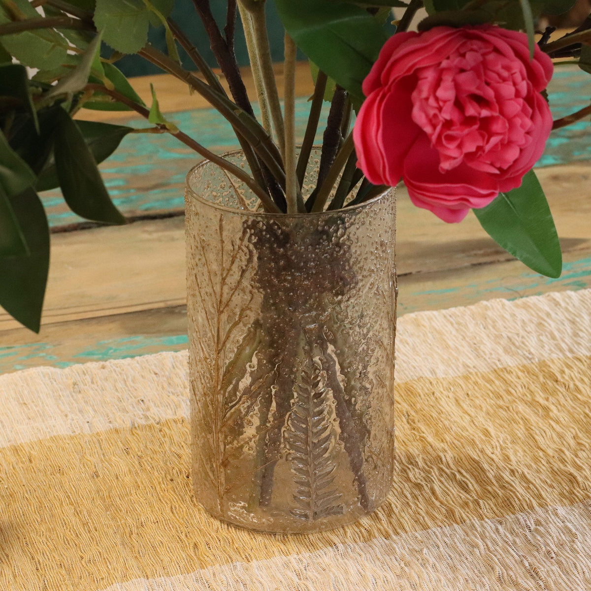 Pino Glass Vase Candle Holder with Pressed Leaves 19x11cm – view 8
