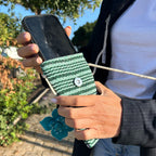 Cotton Phone Holder Bag with Flower Print, Green Stripes – view 4