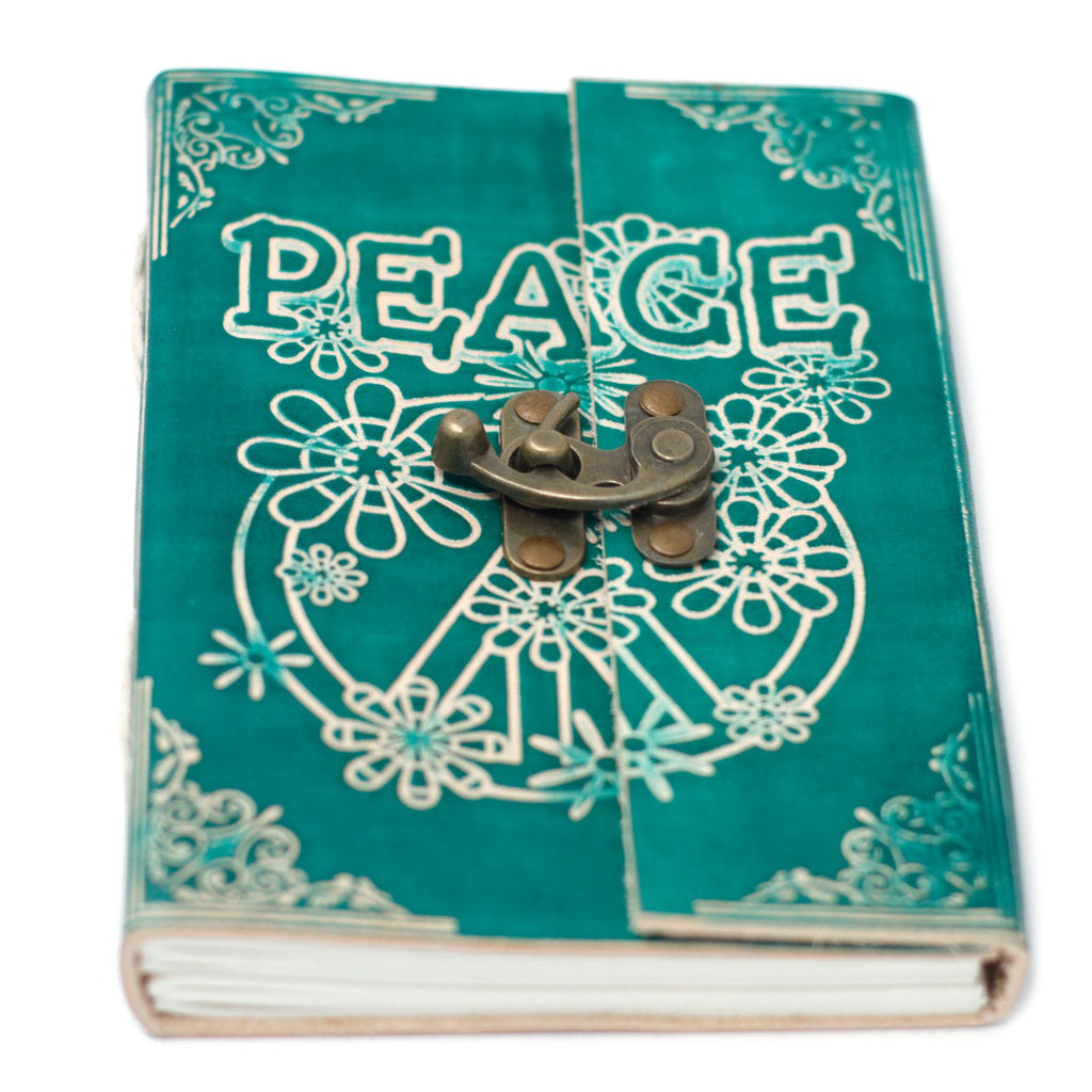 Leather Green Peace Notebook with Lock – 13x18 cm – view 3