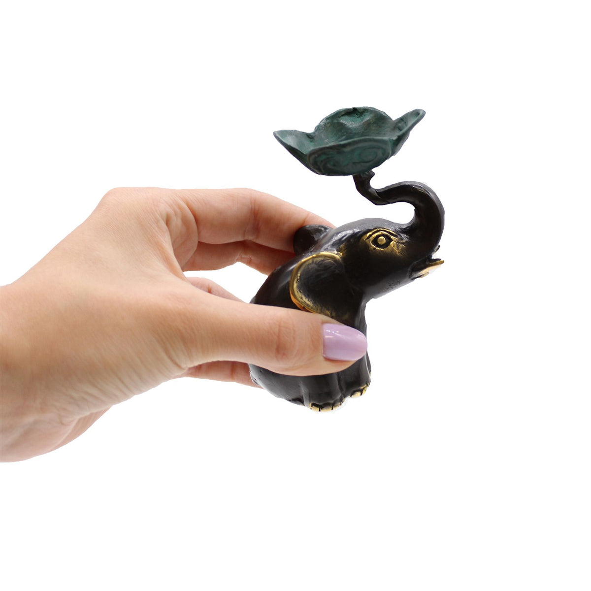 Brass Elephant Candle & Incense Holder – Small
