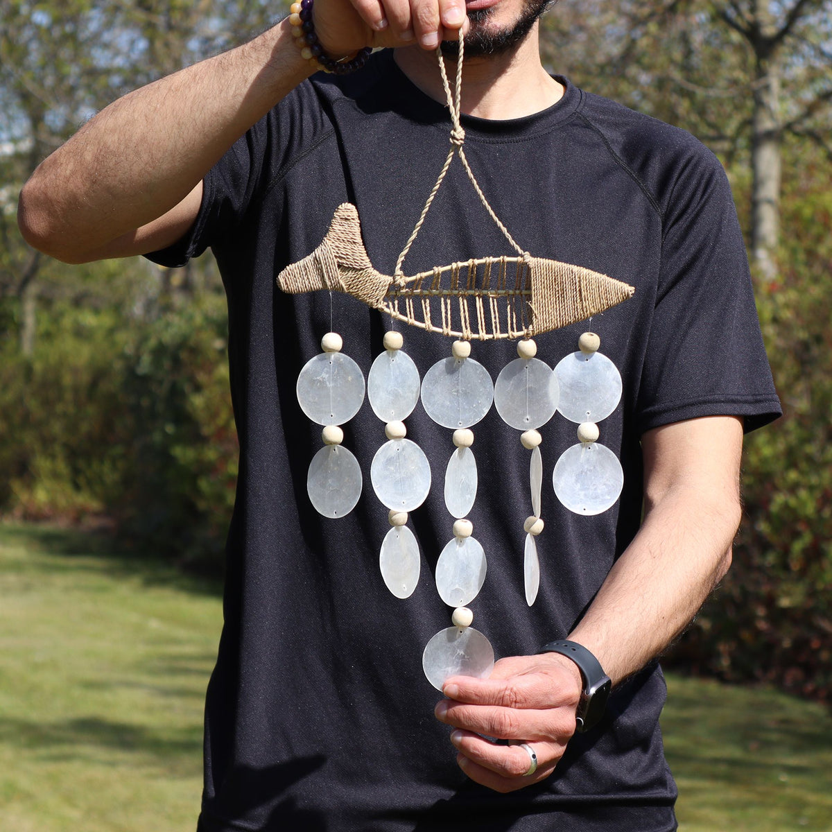 String Fish & Natural Capiz Shell Wind Chime – view 3