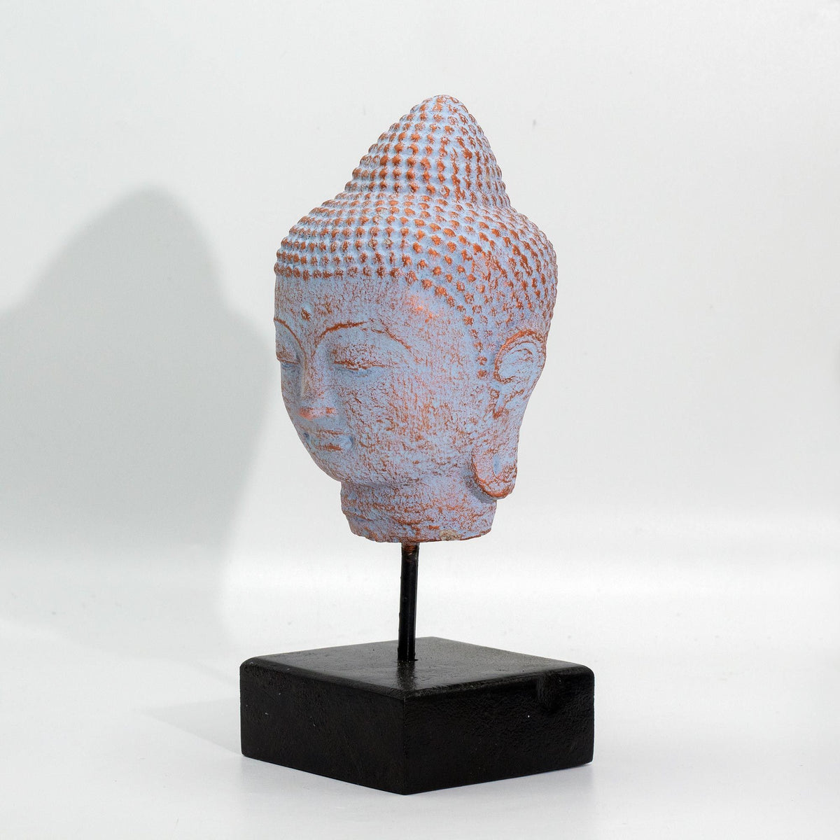 Stillness Buddha Head Statue on Stand, Blue Copper – view 3