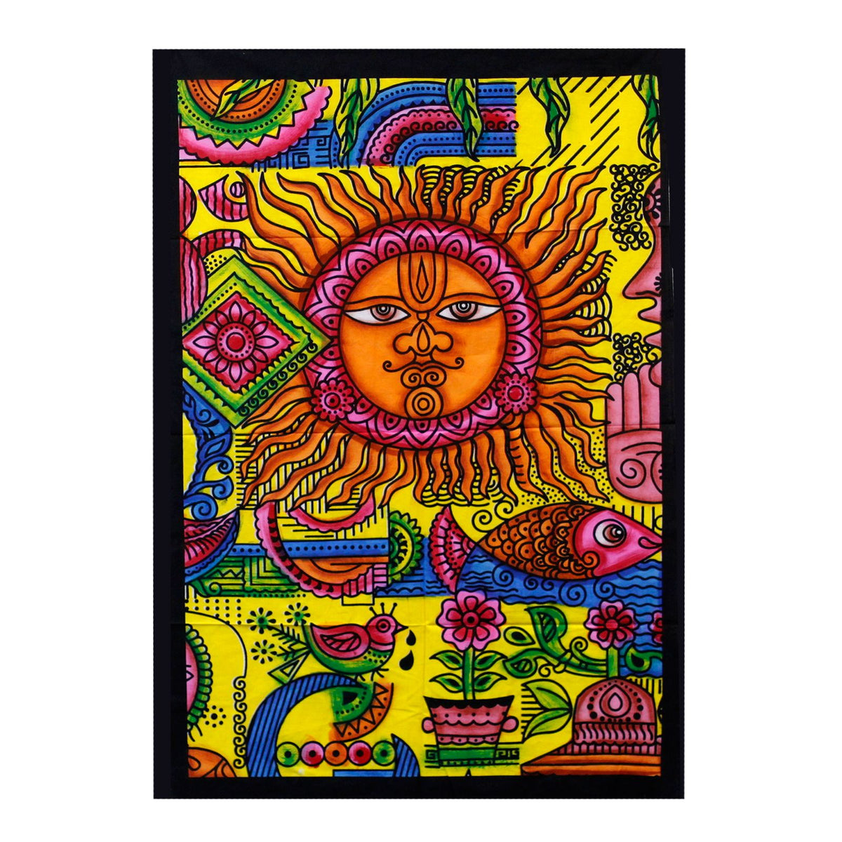 Handbrushed Cotton Wall Hanging - Sun