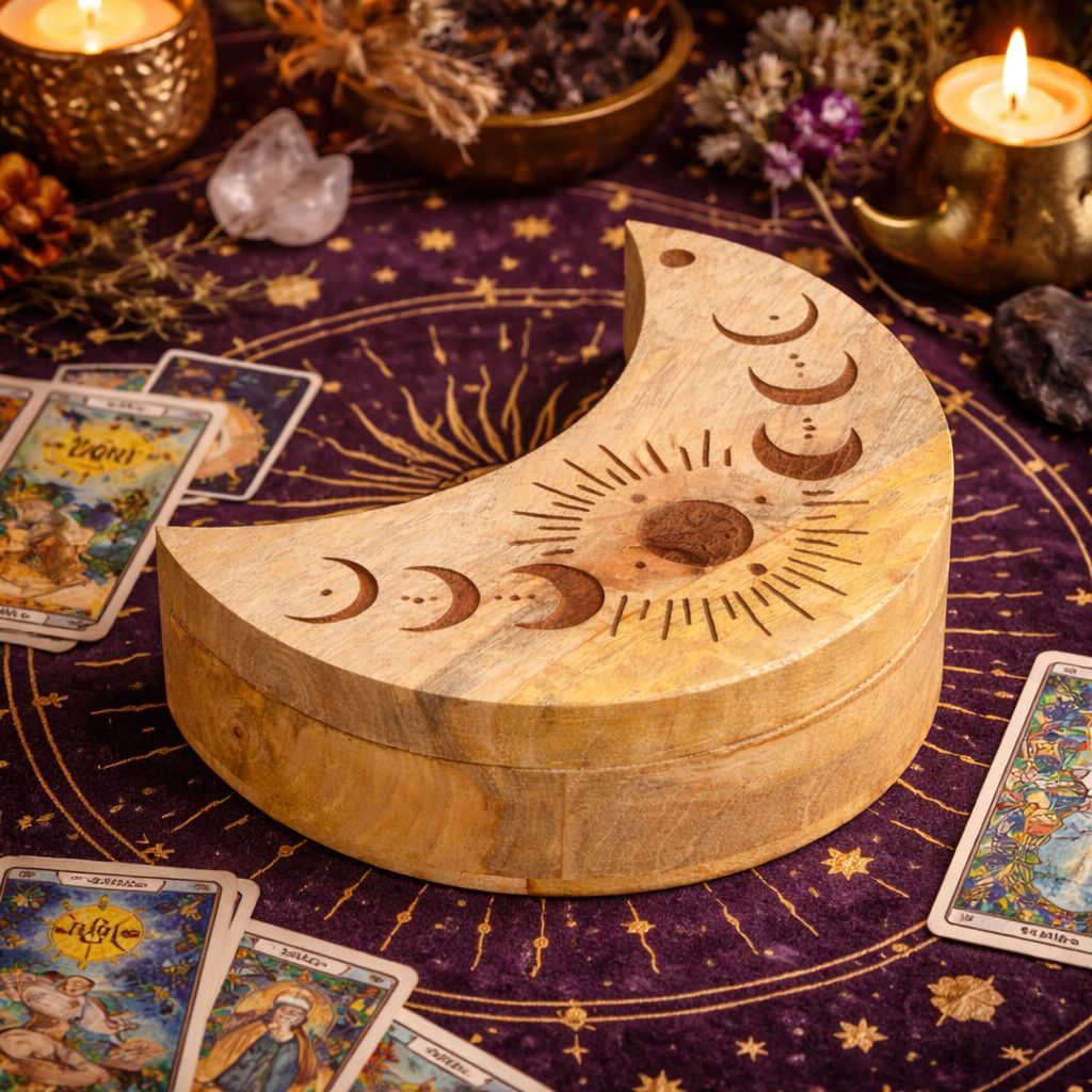 Moon Shaped Sliding Box for Tarot and Crystals – view 2