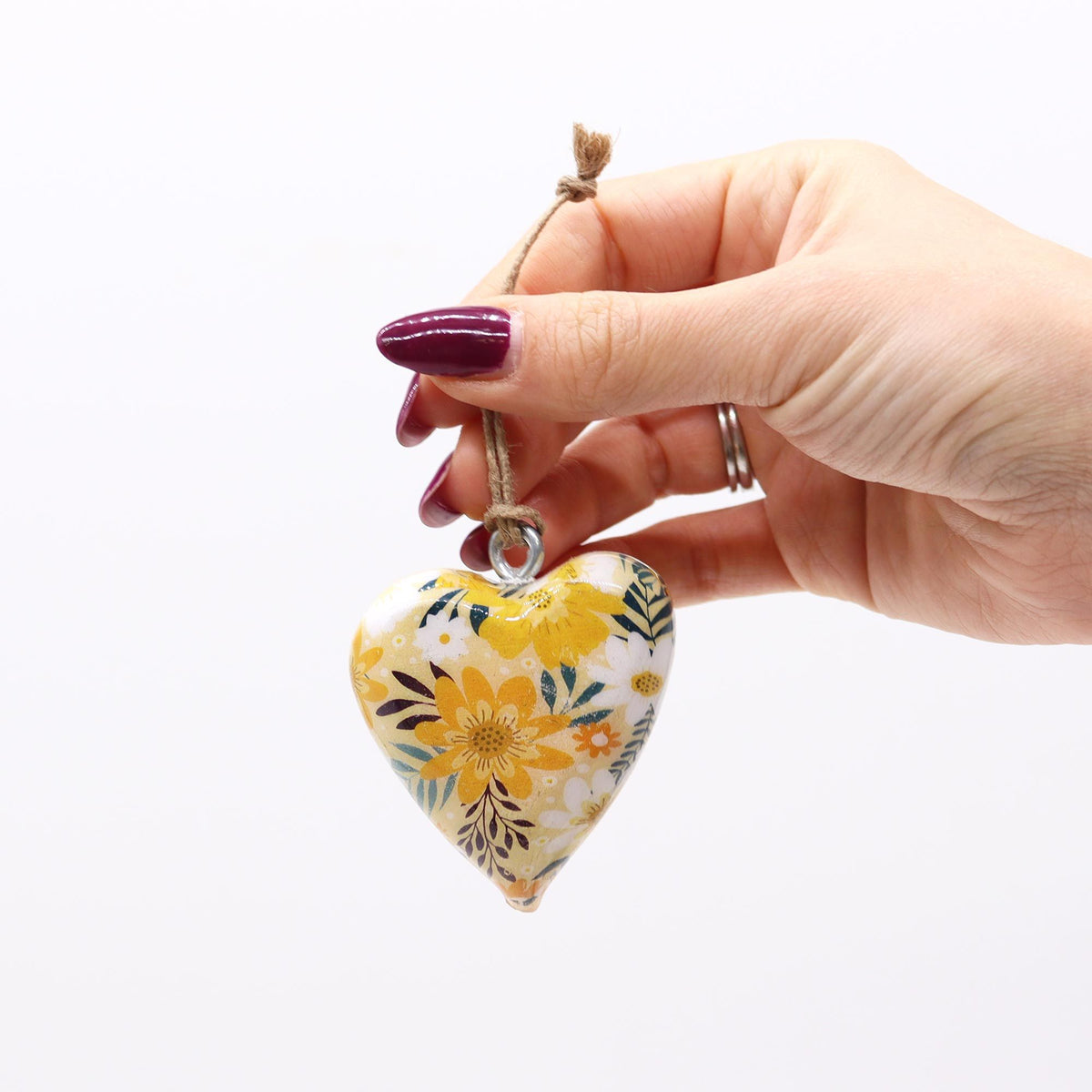 Brass Heart Decoration, Yellow Floral