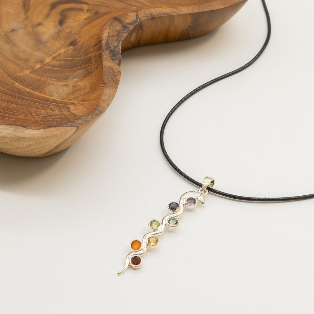 Snake Chakra Pendant Necklace on Silver Plated Cord 45cm – view 5