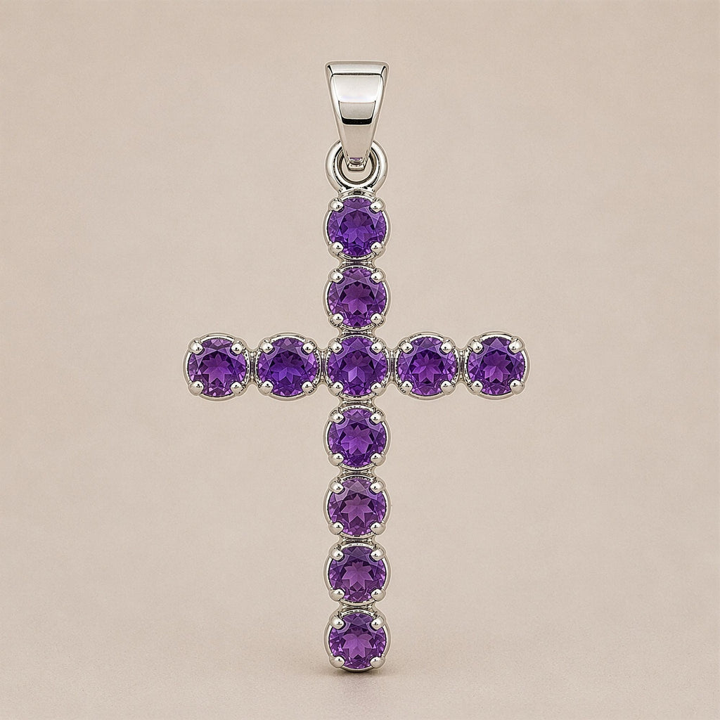 Amethyst Crucifix Pendant - Silver Plated 45cm Chain – view 6