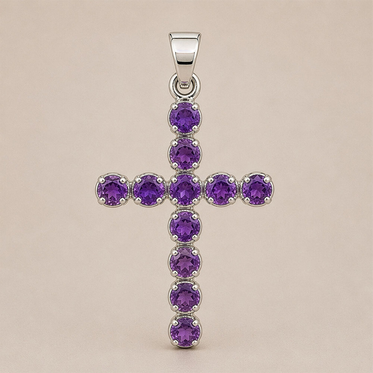 Amethyst Crucifix Pendant - Silver Plated 45cm Chain – view 6
