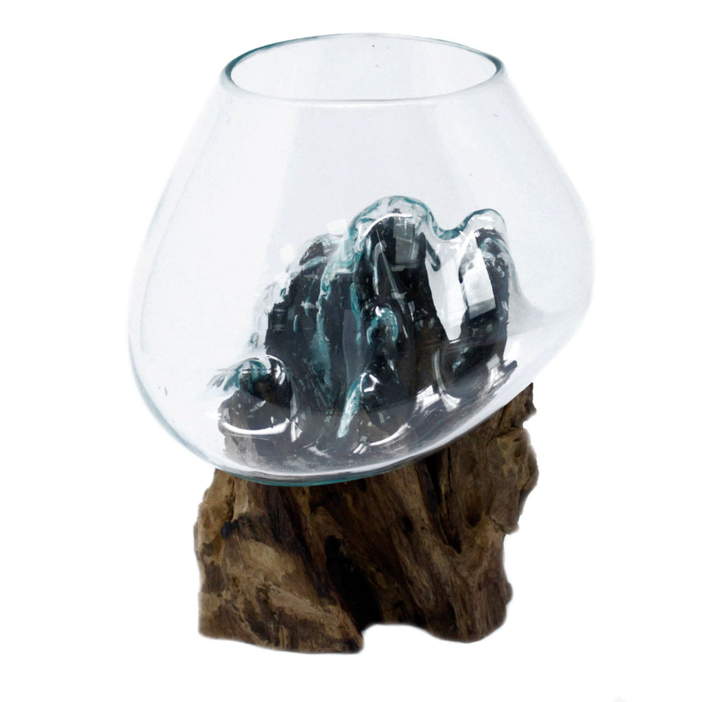 Molten Glass Bowl on Wood - Large