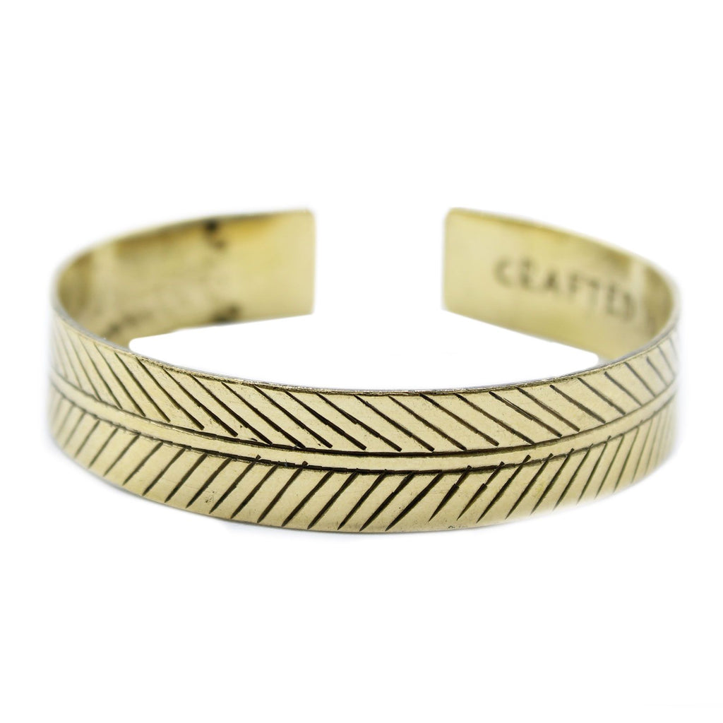 Solid Brass Tibetan Bracelet - Wide Tribal Leaf – view 3