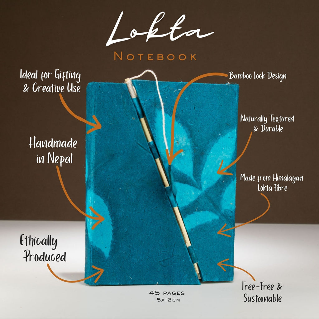 Lokta Bold Floral Notebook – Medium, Bamboo Lock – Midnight Blue – view 2