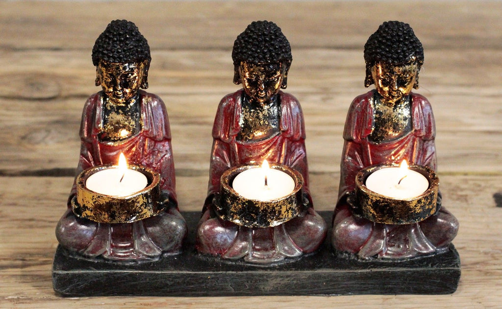 Antique Buddha Three Devotees Candle Holder – view 3