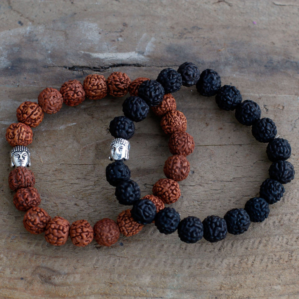 Rudraksha Buddha Bangle Mala - Dark Wood Beads – view 7