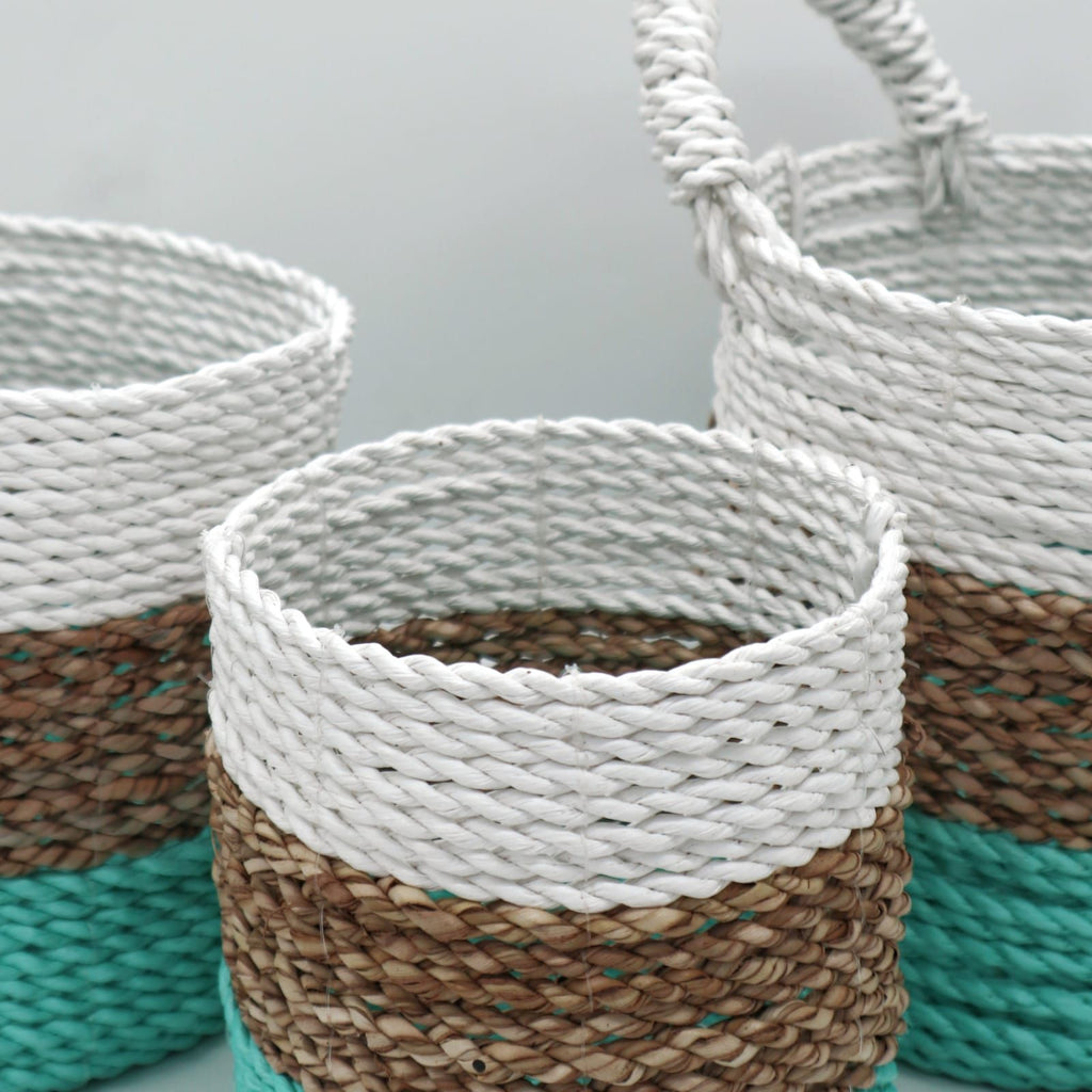 Seagrass Basket Set, 3 Pieces - Green, Natural, White – view 6