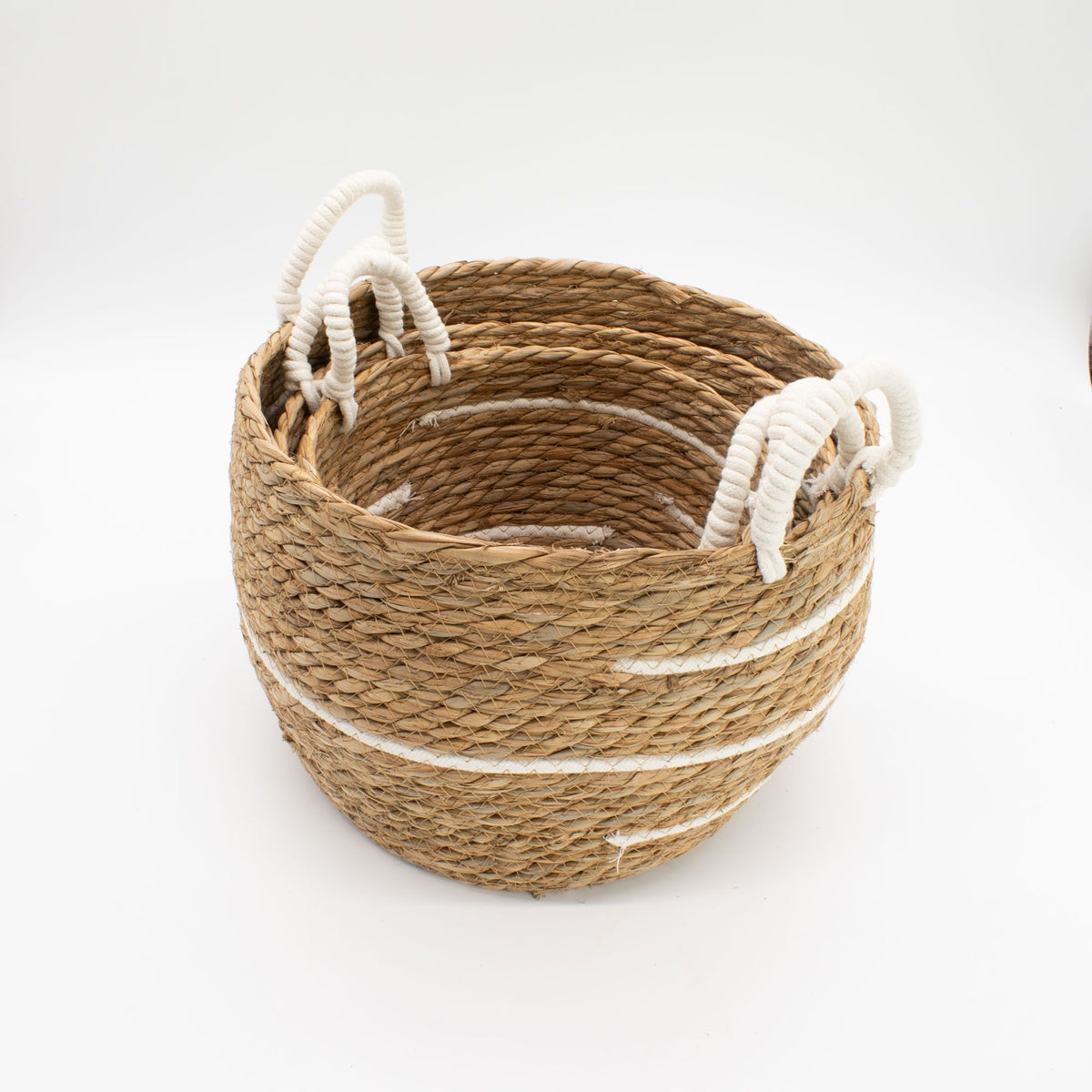 Cotton & Seagrass Baskets, Natural Stripes, Set of 3 – view 4