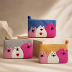 Felt Zipper Pouches Three Fat Cats Set of 3