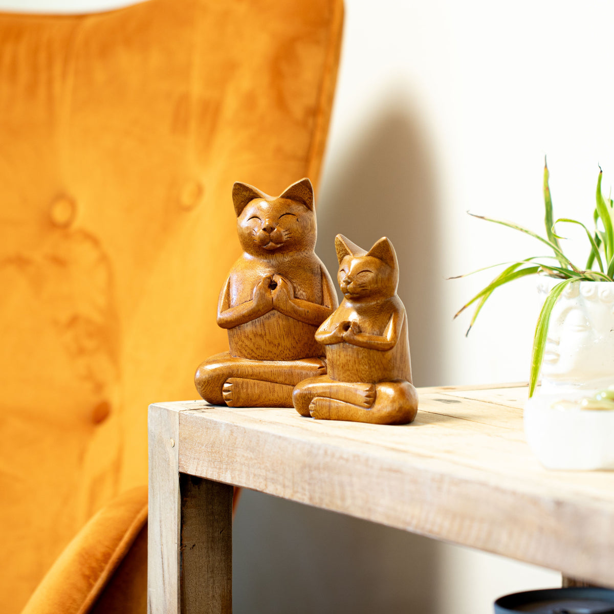 Carved Wooden Incense Burner - Large Yoga Cat – view 5