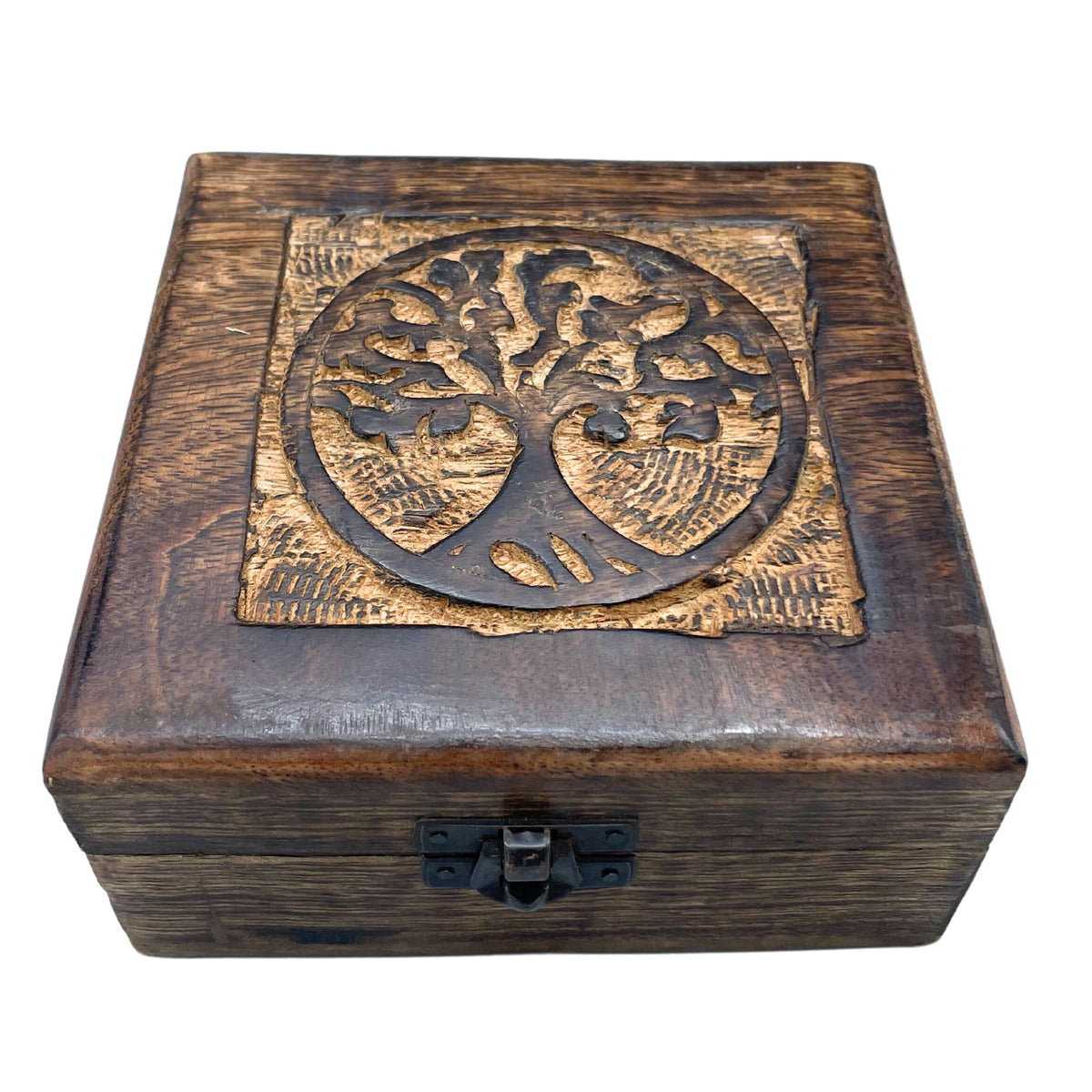 Square Mango Wood Keepsake Box 13x13x6cm - Tree of Life