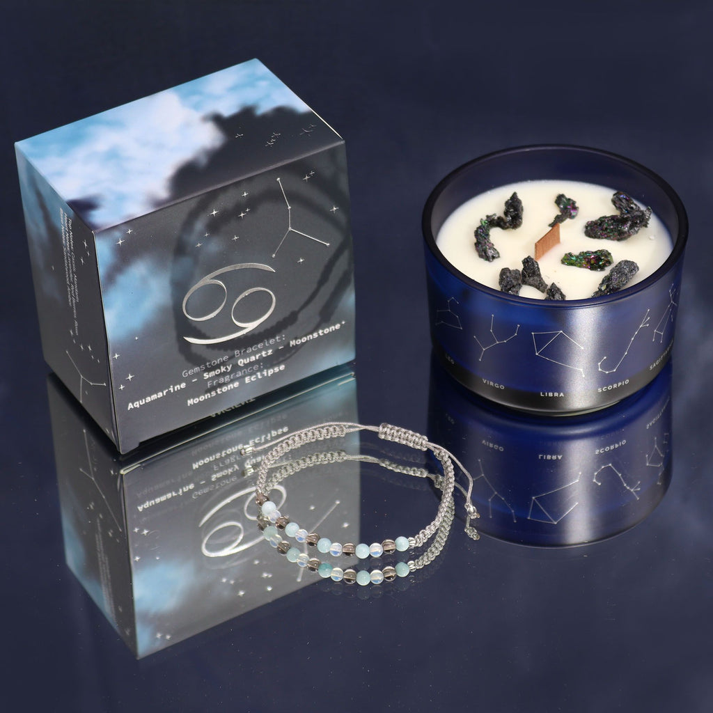 Cancer Zodiac Crystal Candle with Gemstone Bracelet – view 6