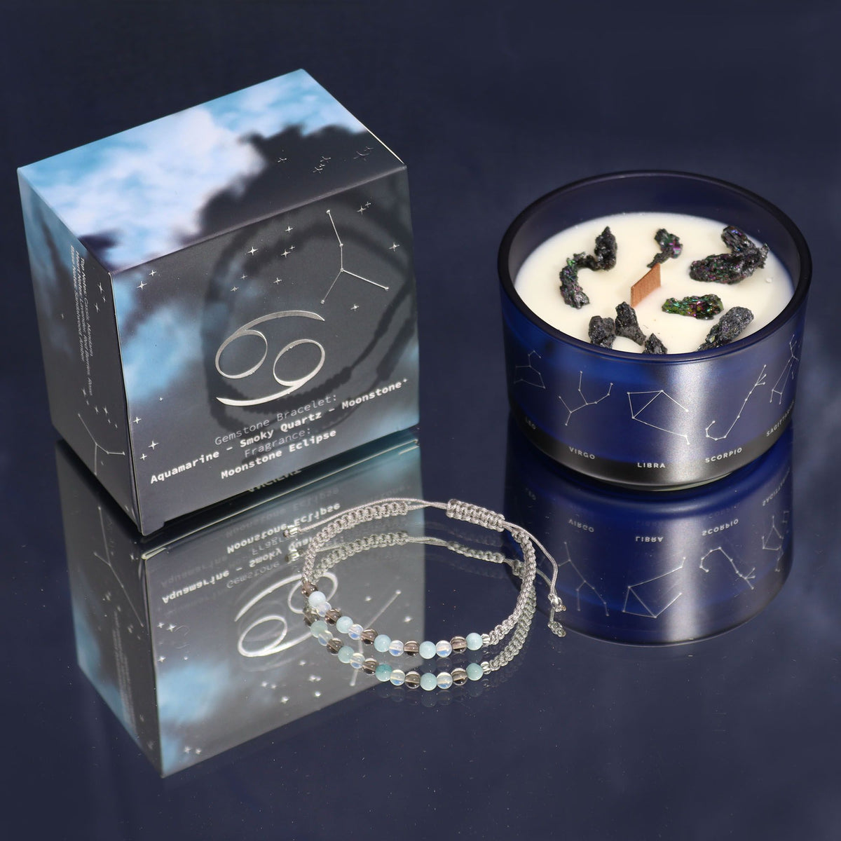 Cancer Zodiac Crystal Candle with Gemstone Bracelet – view 6