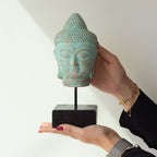 Stillness Buddha Head Statue with Stand – Green Copper Finish – view 3