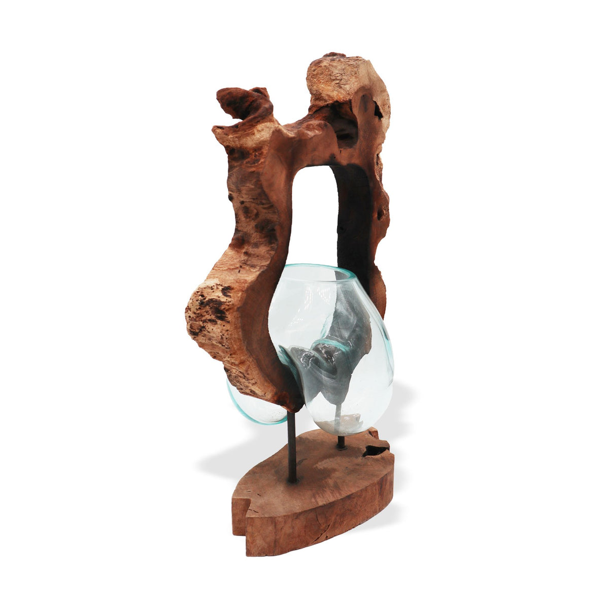Molten Glass Hanging Art Vase on Wood – view 2