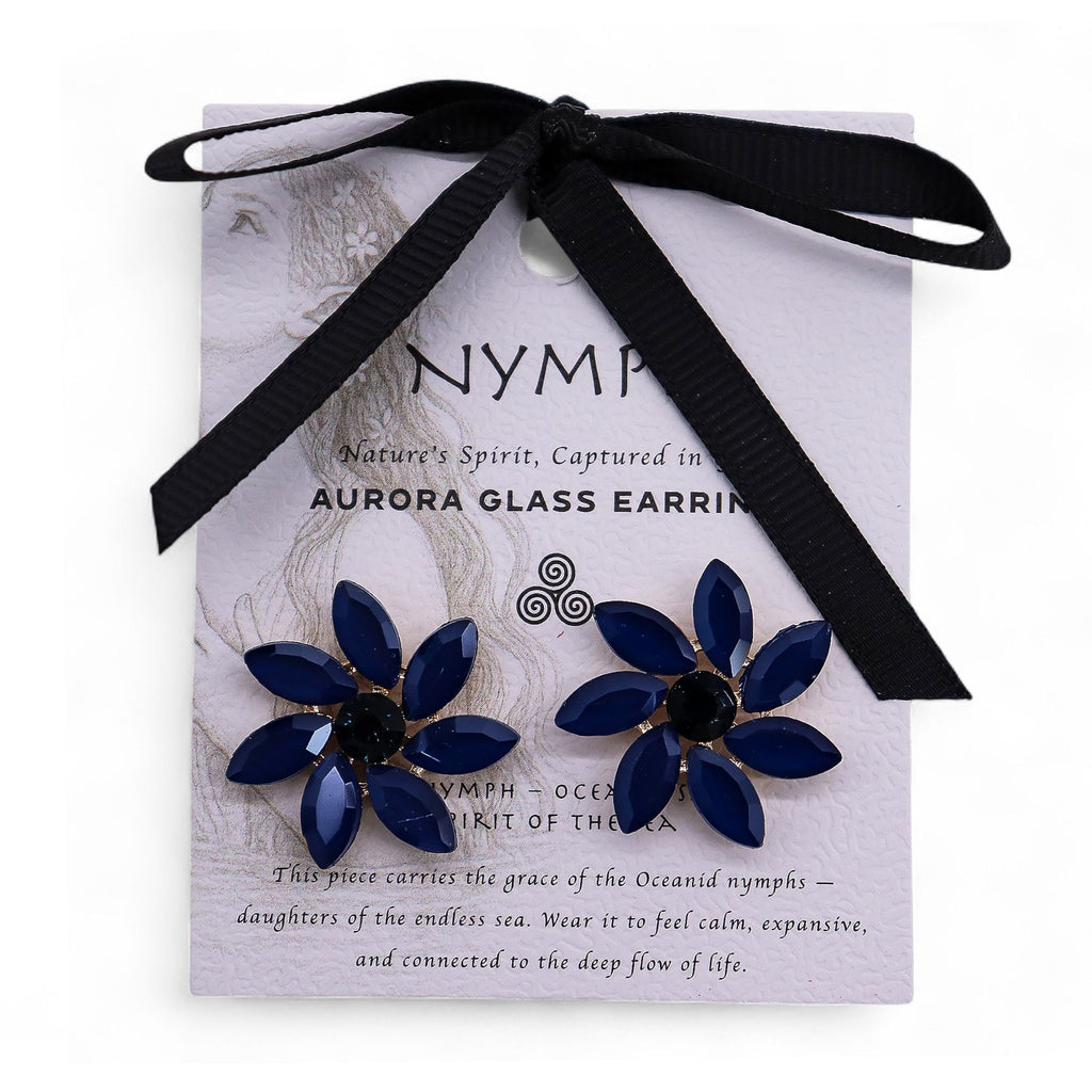 Nymph Royal Blue Flowers Vintage Glass Earrings – view 4