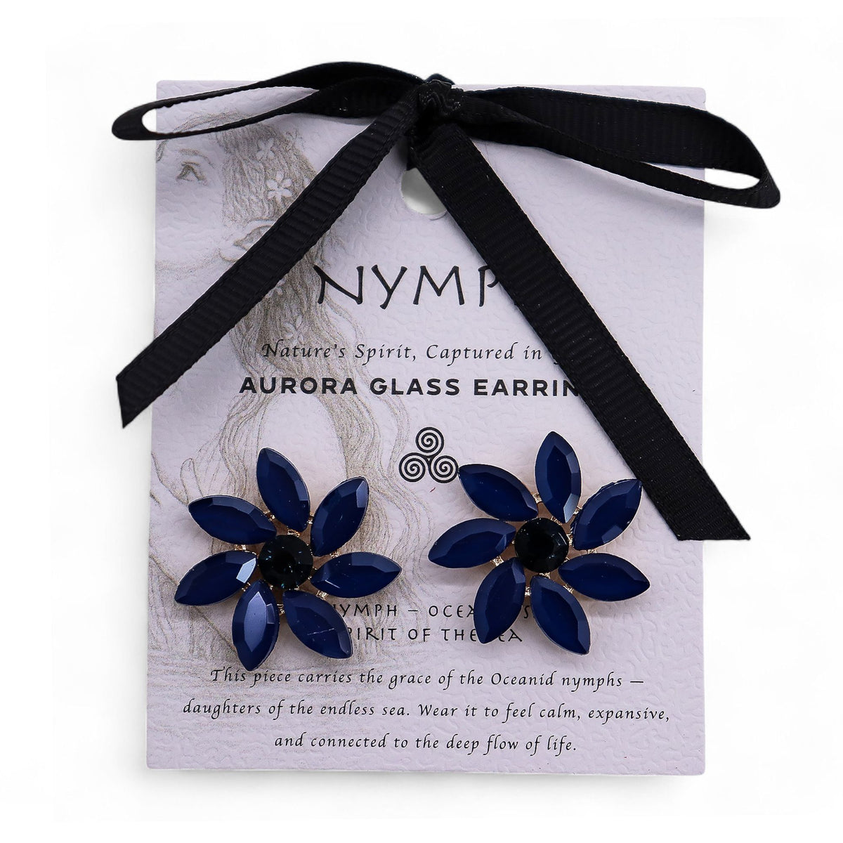 Nymph Royal Blue Flowers Vintage Glass Earrings – view 4