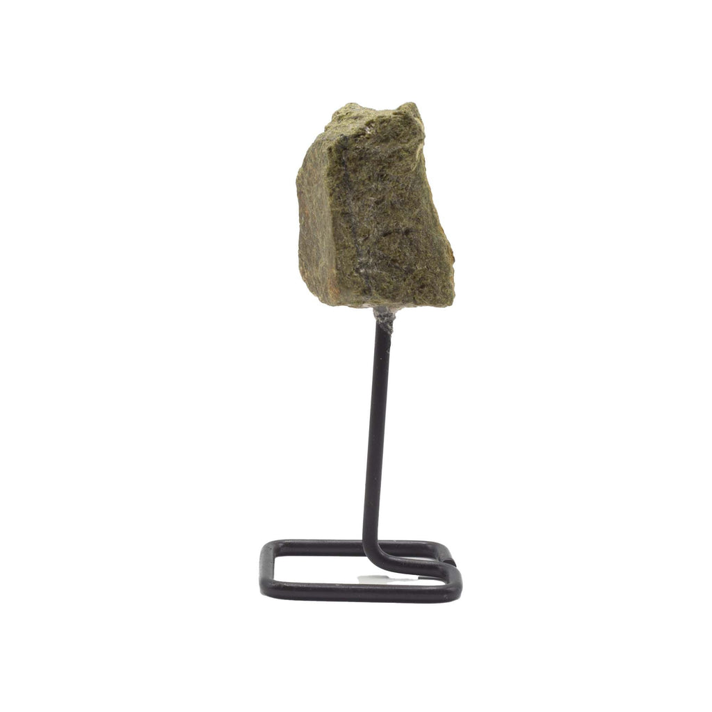 Epidote Mineral Specimen on Black Metal Stand – view 3