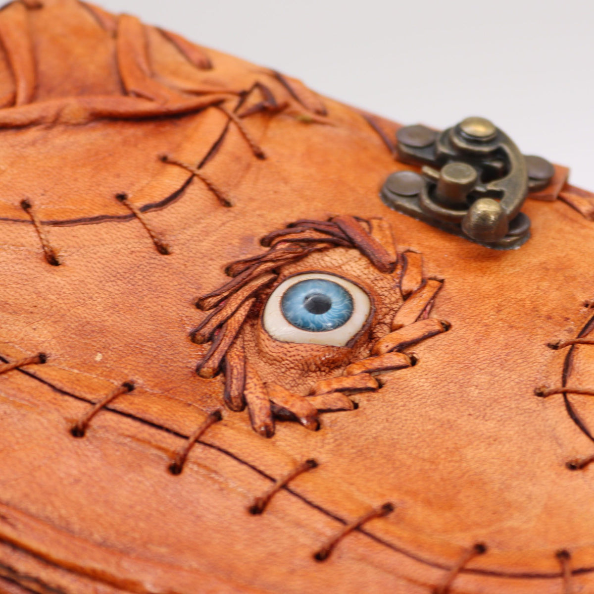 Light Brown Tan Leather Notebook, Evil Eye – 17x12.5 cm