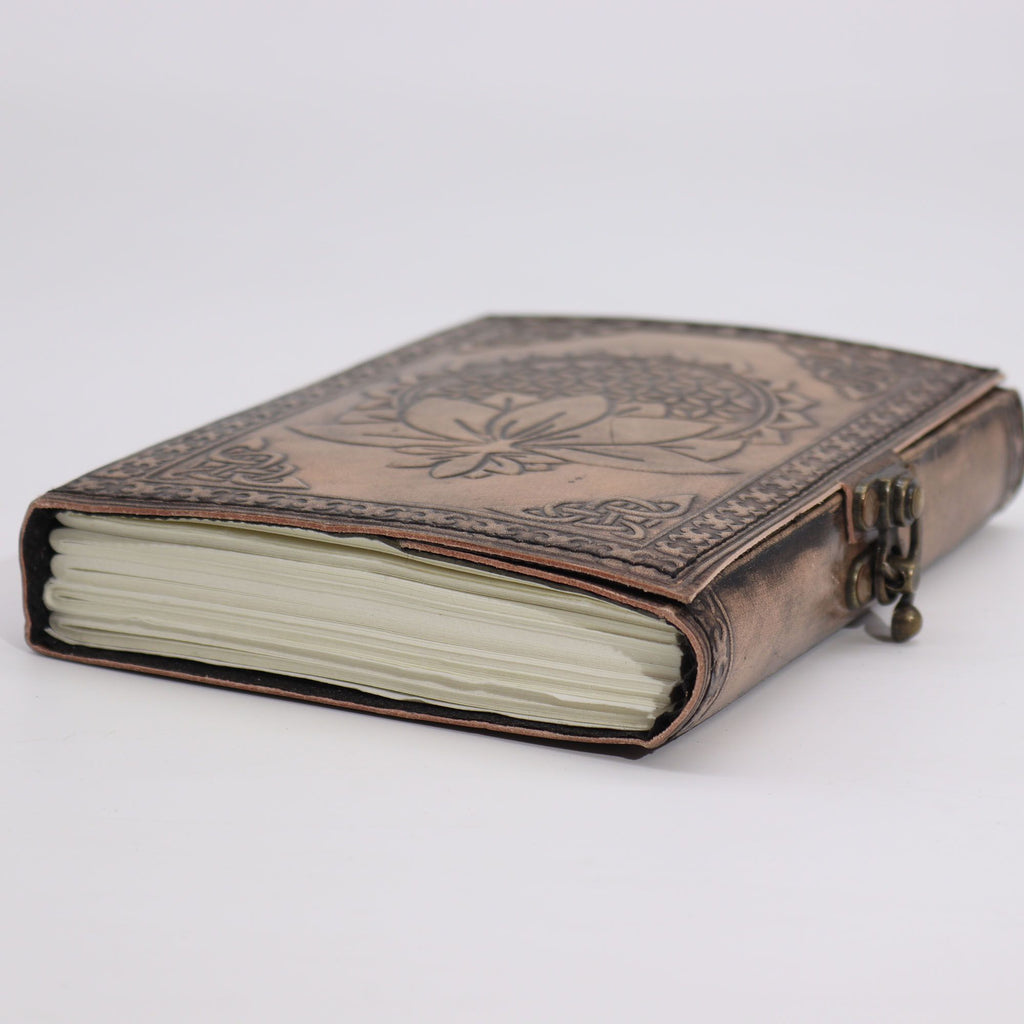 Lotus Mandala Leather Notebook, Antique Grey – 17.5x12.5 cm – view 2