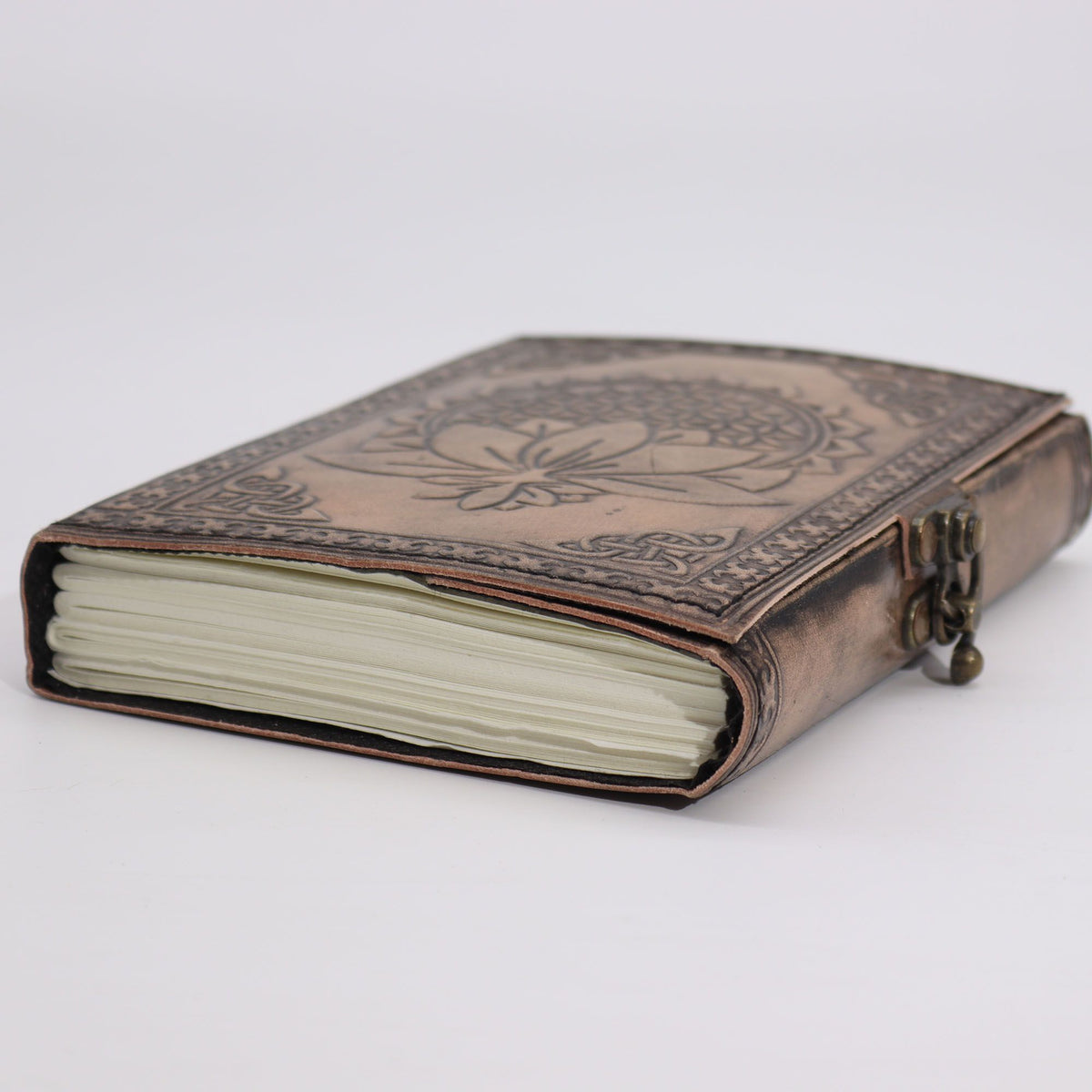 Lotus Mandala Leather Notebook, Antique Grey – 17.5x12.5 cm – view 2