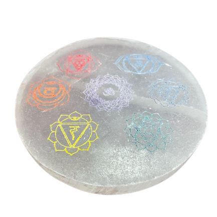 Selenite Medium Plate 10cm - Coloured Chakra Design – view 2
