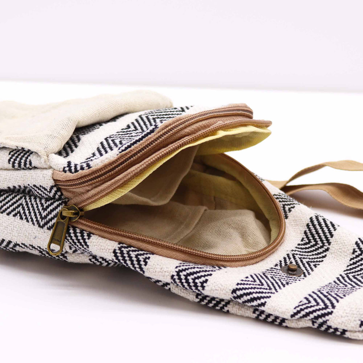 Black & White Natural Cotton Cross-Body Bag