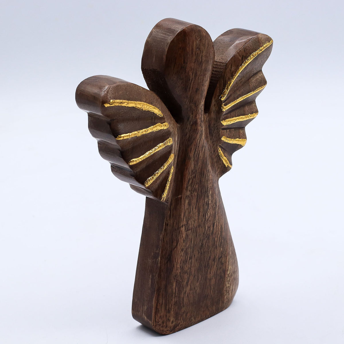 Large Mango Wood Angel - Gold Wings, 19cm – view 3