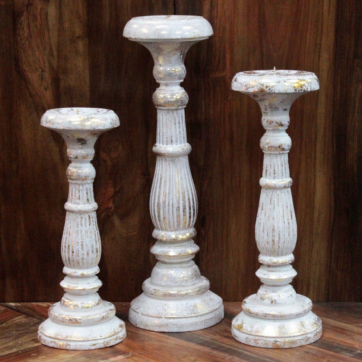 Medium Wooden Candle Stand - White & Gold, 34cm – view 4