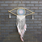 Large Macrame Eye Dream Catcher - Blue, White & Pink – view 3