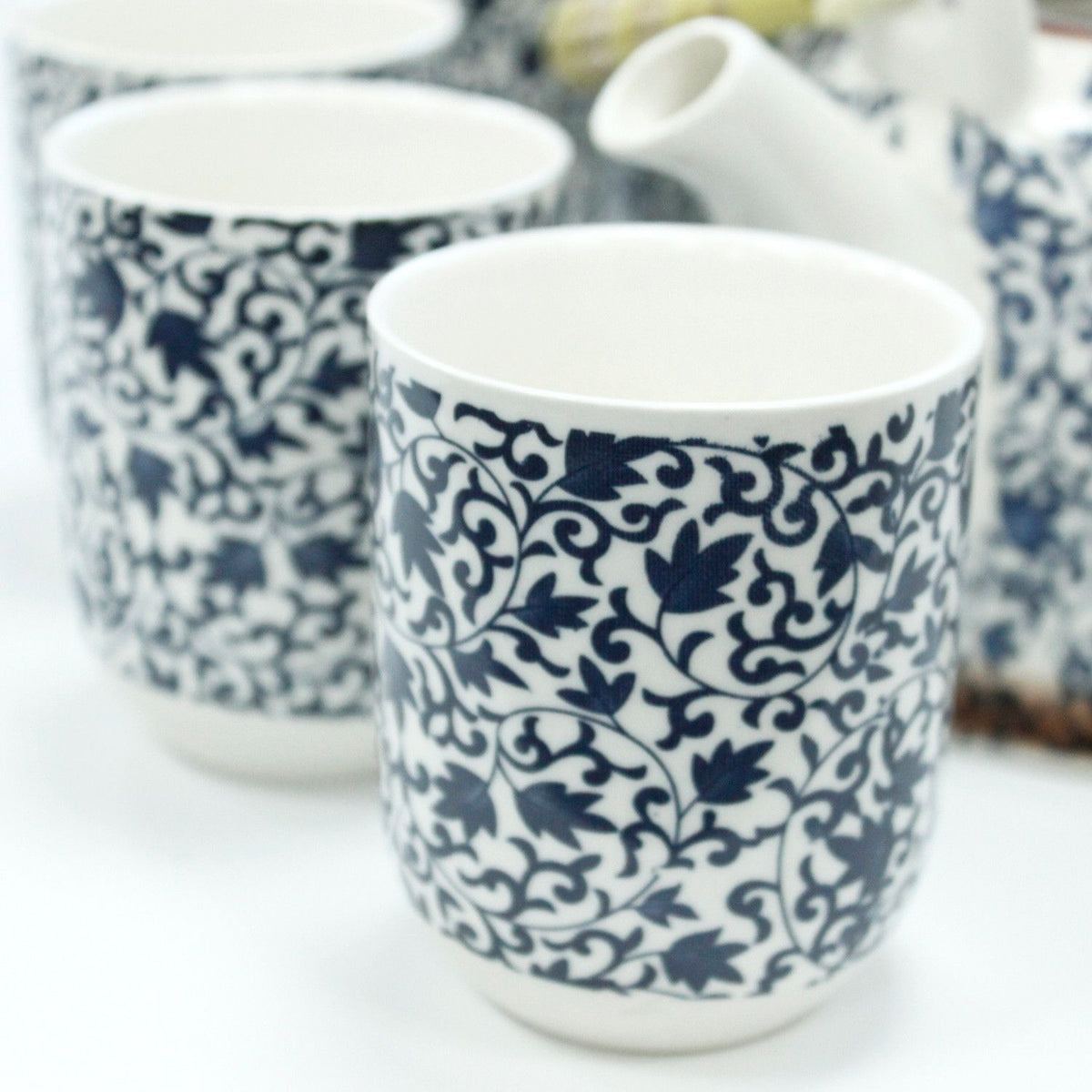 Ceramic Herbal Teapot Set with 6 Cups - Blue Pattern – view 3