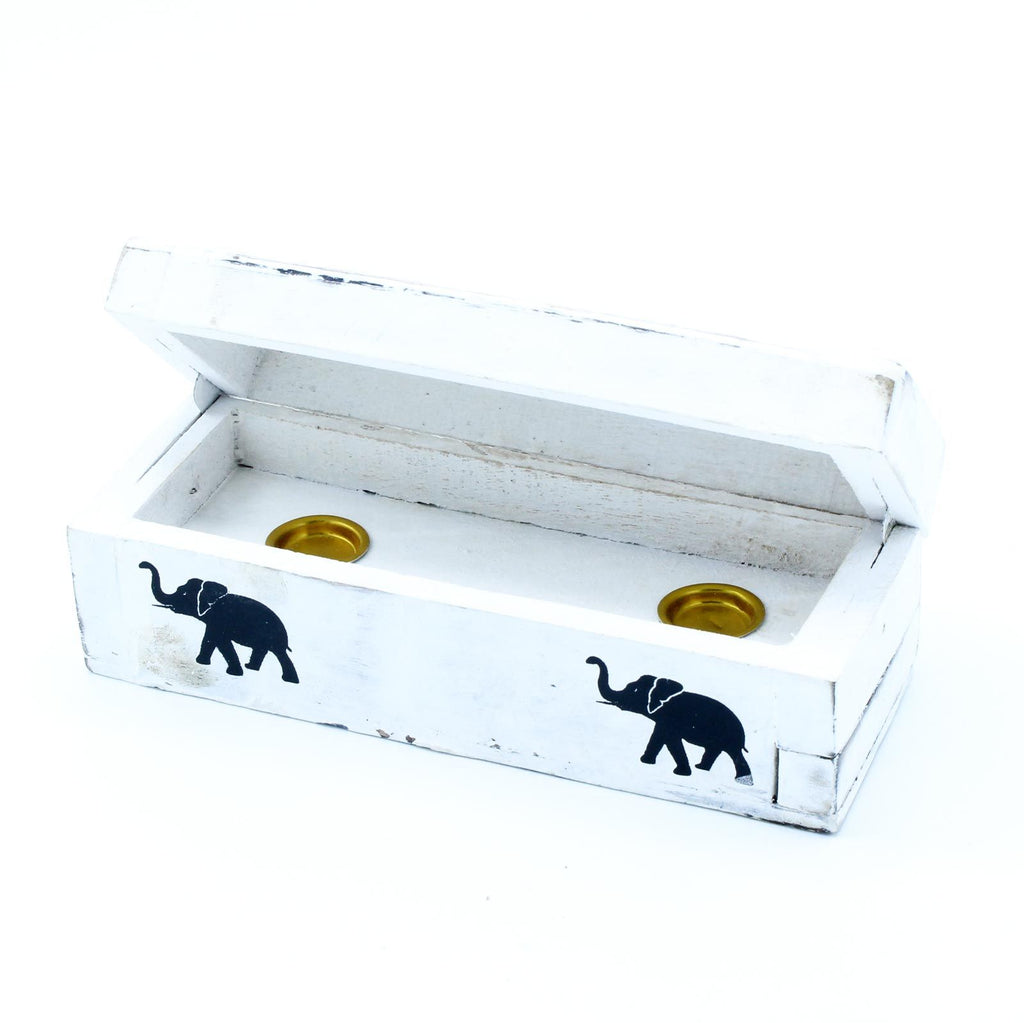 Whitewashed Mango Wood Incense Holder - Cone Smoke Box 15cm