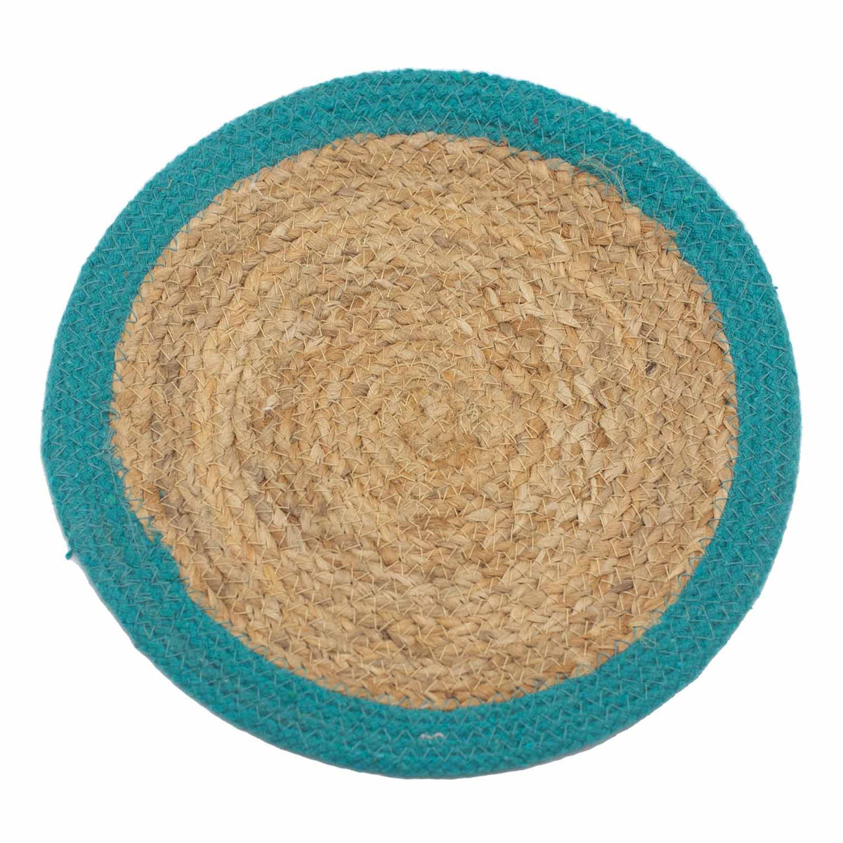 Jute & Cotton Place Mat, Teal Border, 30cm