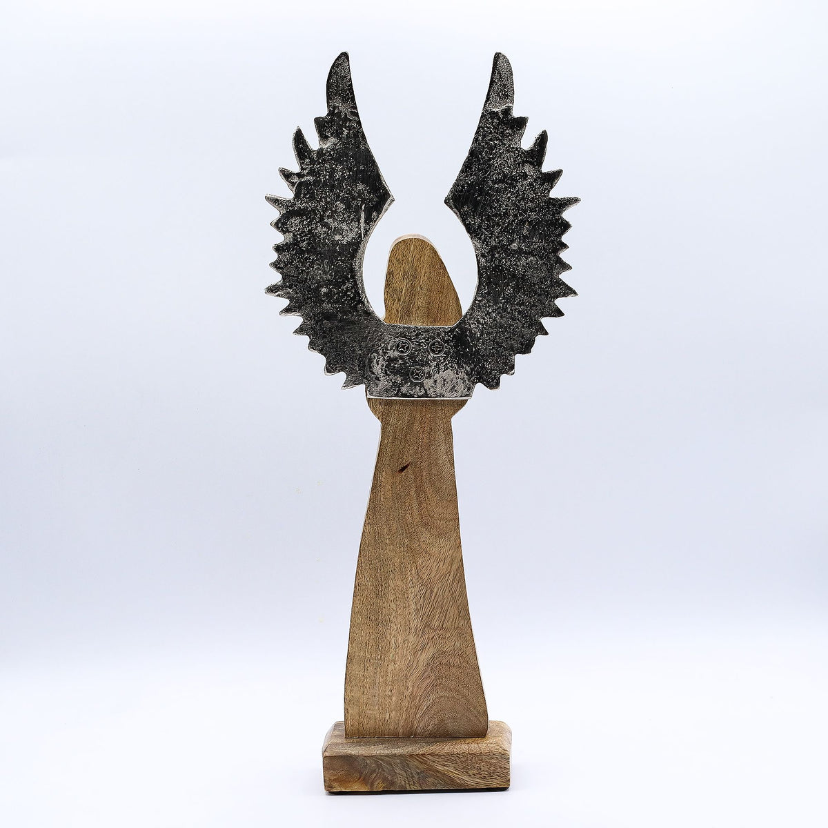Large Mango Wood Guardian Angel, Metal Wings, 40cm