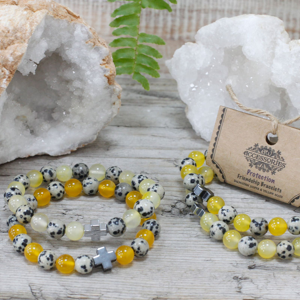 Protection Friendship Bracelet Set - Dalmatian Jasper & Yellow Agate