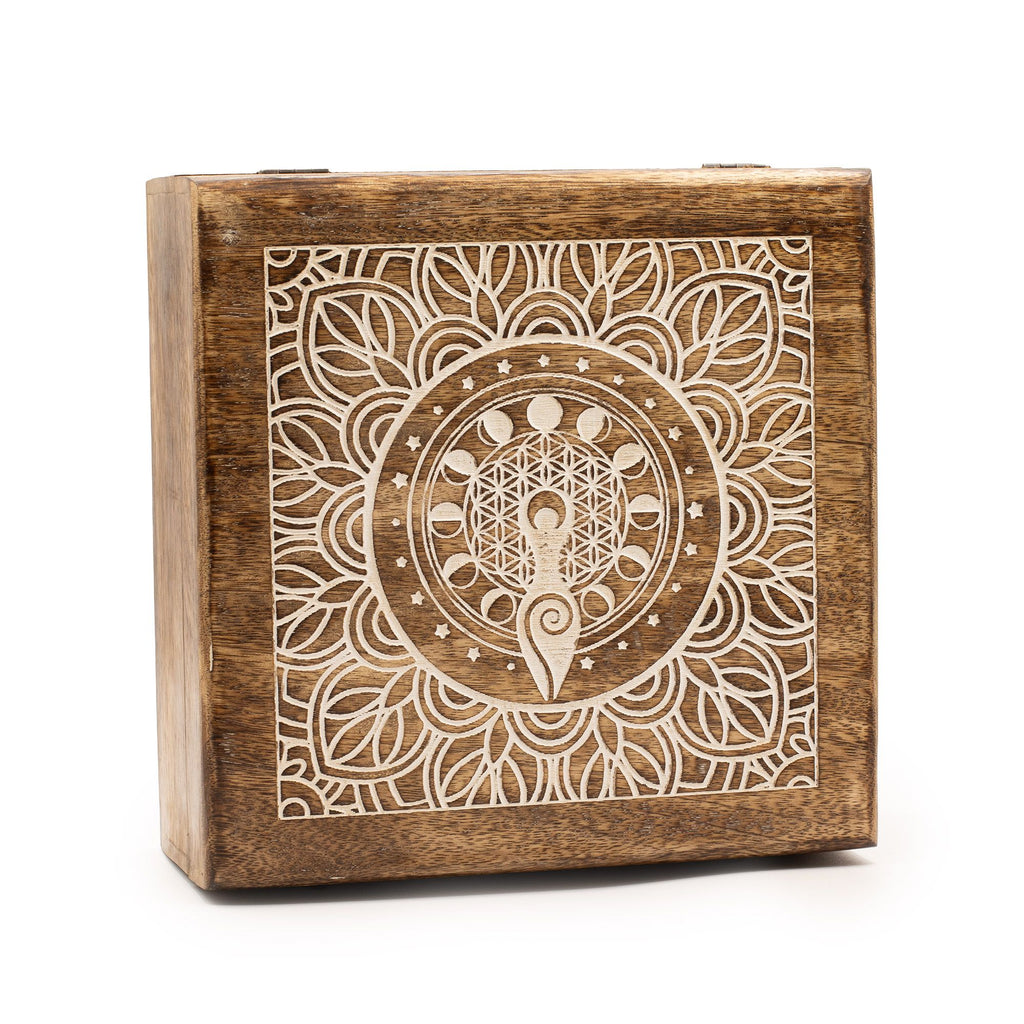 Extra Large Mango Wood Box, Moon Phase Goddess – view 3