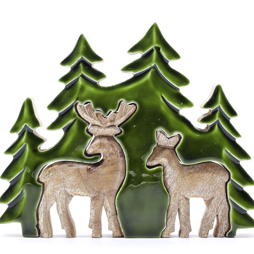 Two Deer in the Forest Wooden Decoration - 18 x 23 cm – view 11