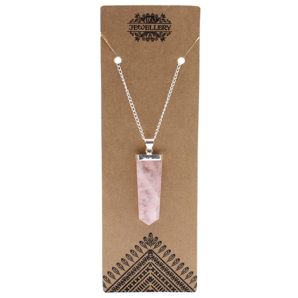Rose Quartz Flat Pencil Pendant Necklace