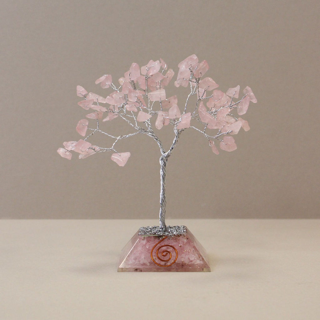 Rose Quartz Gemstone Tree with Orgonite Base - 80 Stones